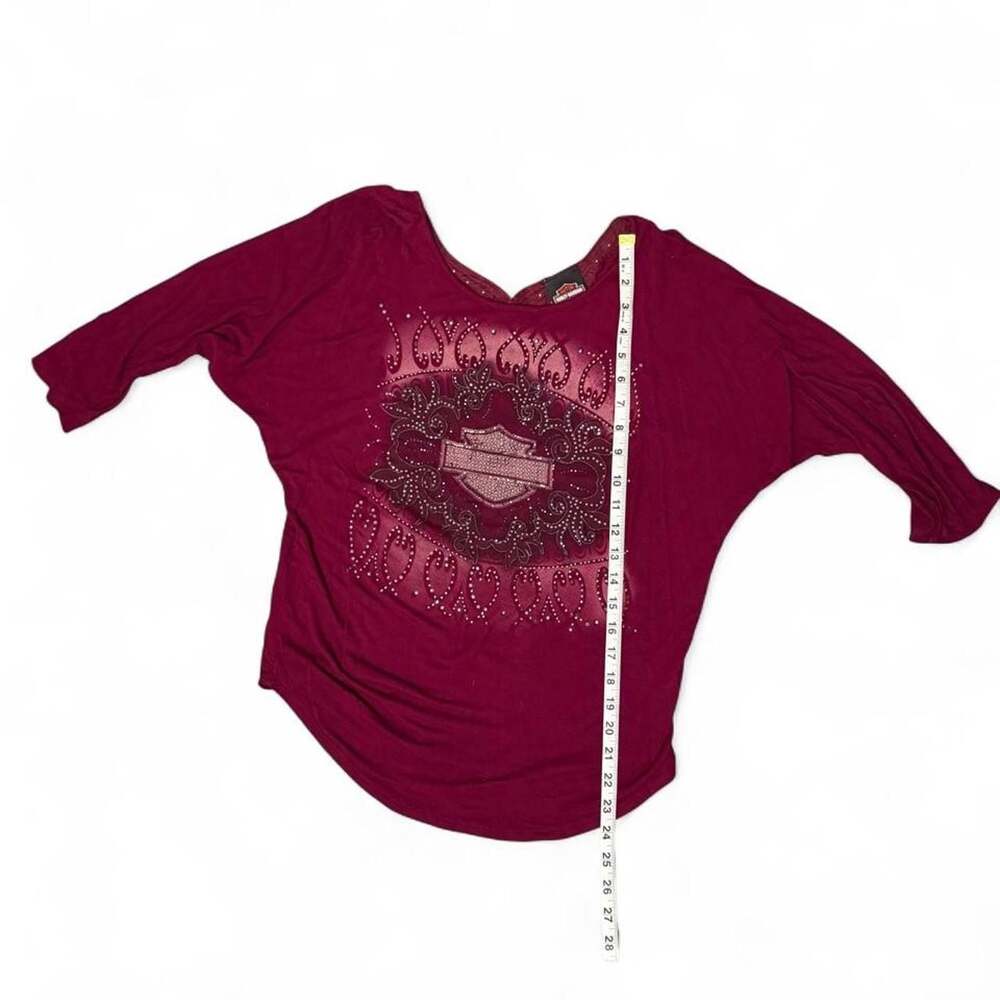 Harley-Davidson Rhinestone Embellished Burgundy 3/4 Sleeve Top Small HDW0916-T14 - Picture 7 of 8